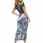 Personalised North Queensland Cowboys Mascot Rugby Short Sleeve Bodycon Dress Townsville Cityscape Athletic Graphic Print