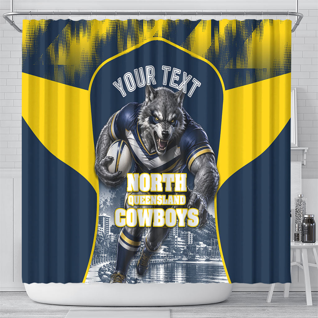 Personalised North Queensland Cowboys Mascot Rugby Shower Curtain Townsville Cityscape Athletic Graphic Print
