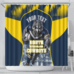 Personalised North Queensland Cowboys Mascot Rugby Shower Curtain Townsville Cityscape Athletic Graphic Print