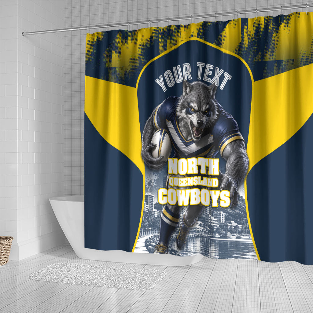 Personalised North Queensland Cowboys Mascot Rugby Shower Curtain Townsville Cityscape Athletic Graphic Print