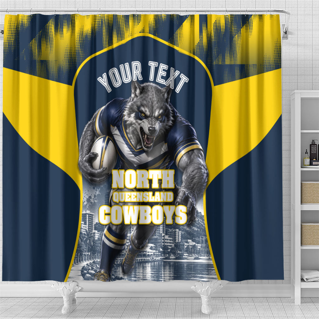 Personalised North Queensland Cowboys Mascot Rugby Shower Curtain Townsville Cityscape Athletic Graphic Print