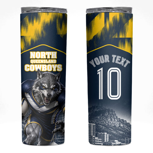 Personalised North Queensland Cowboys Mascot Rugby Skinny Tumbler Townsville Cityscape Athletic Graphic Print