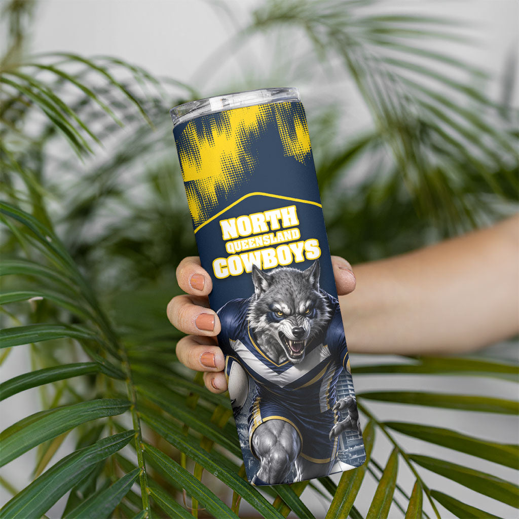 Personalised North Queensland Cowboys Mascot Rugby Skinny Tumbler Townsville Cityscape Athletic Graphic Print