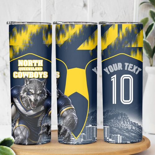 Personalised North Queensland Cowboys Mascot Rugby Skinny Tumbler Townsville Cityscape Athletic Graphic Print