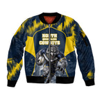Personalised North Queensland Cowboys Mascot Rugby Sleeve Zip Bomber Jacket Townsville Cityscape Athletic Graphic Print