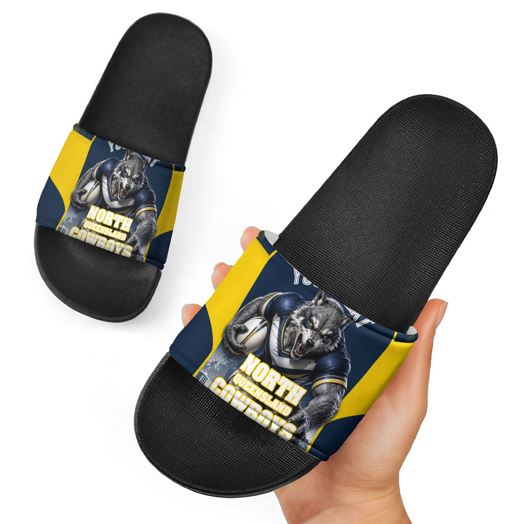 Personalised North Queensland Cowboys Mascot Rugby Slide Sandals Townsville Cityscape Athletic Graphic Print