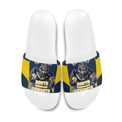 Personalised North Queensland Cowboys Mascot Rugby Slide Sandals Townsville Cityscape Athletic Graphic Print