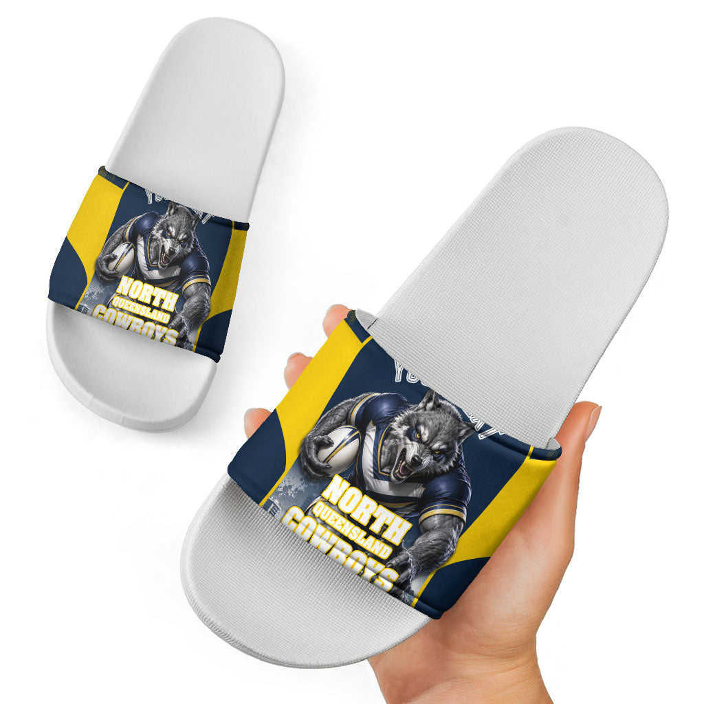 Personalised North Queensland Cowboys Mascot Rugby Slide Sandals Townsville Cityscape Athletic Graphic Print
