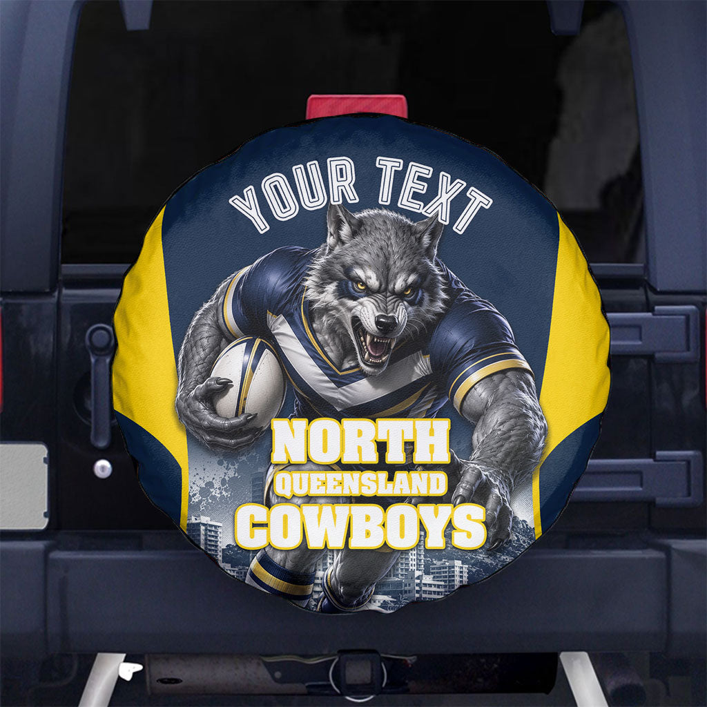 Personalised North Queensland Cowboys Mascot Rugby Spare Tire Cover Townsville Cityscape Athletic Graphic Print