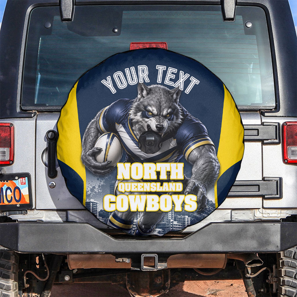 Personalised North Queensland Cowboys Mascot Rugby Spare Tire Cover Townsville Cityscape Athletic Graphic Print