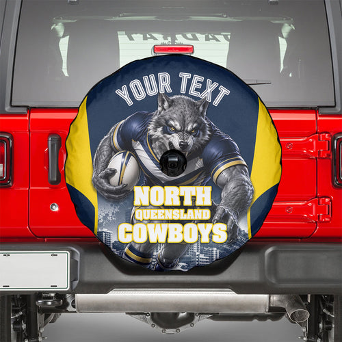 Personalised North Queensland Cowboys Mascot Rugby Spare Tire Cover Townsville Cityscape Athletic Graphic Print