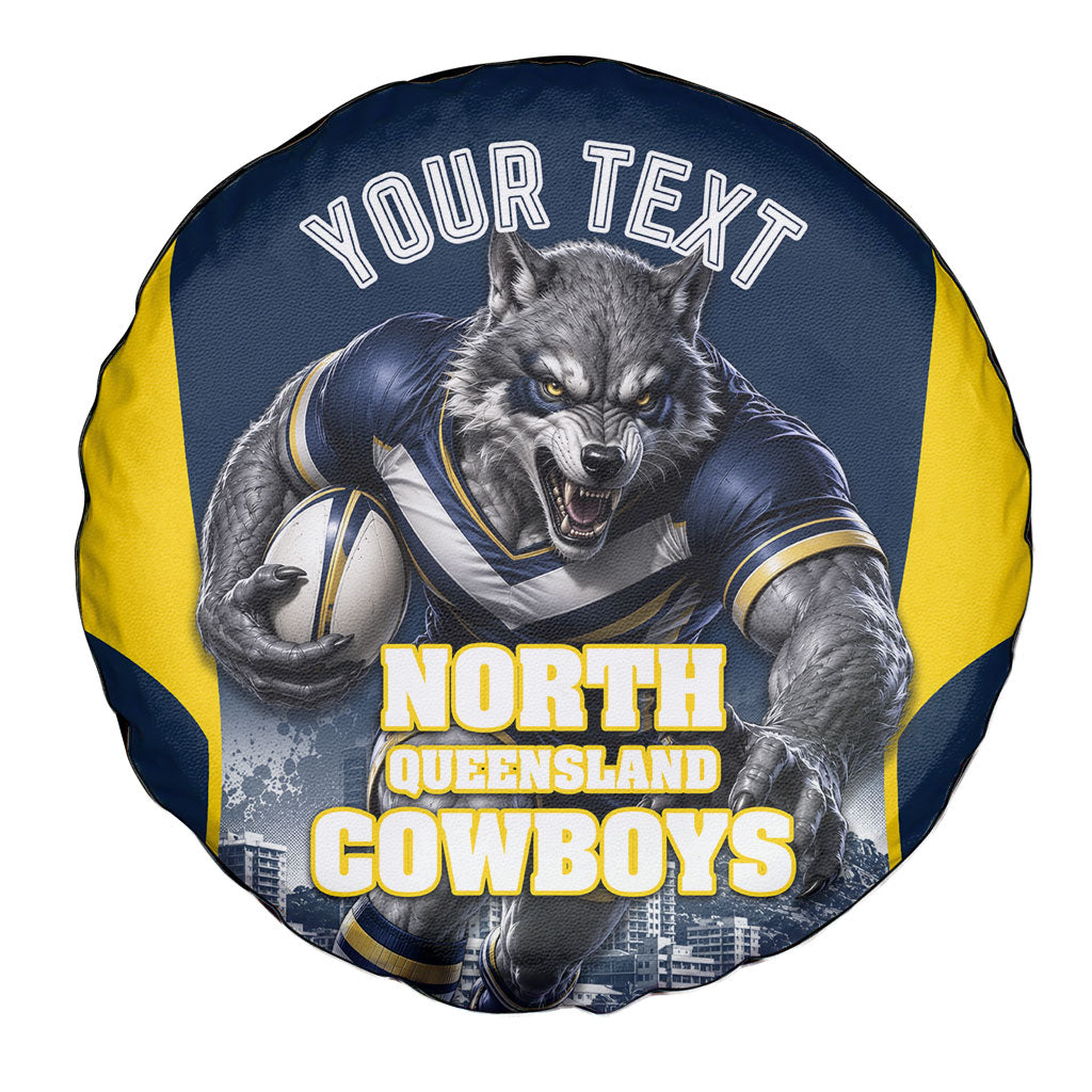 Personalised North Queensland Cowboys Mascot Rugby Spare Tire Cover Townsville Cityscape Athletic Graphic Print