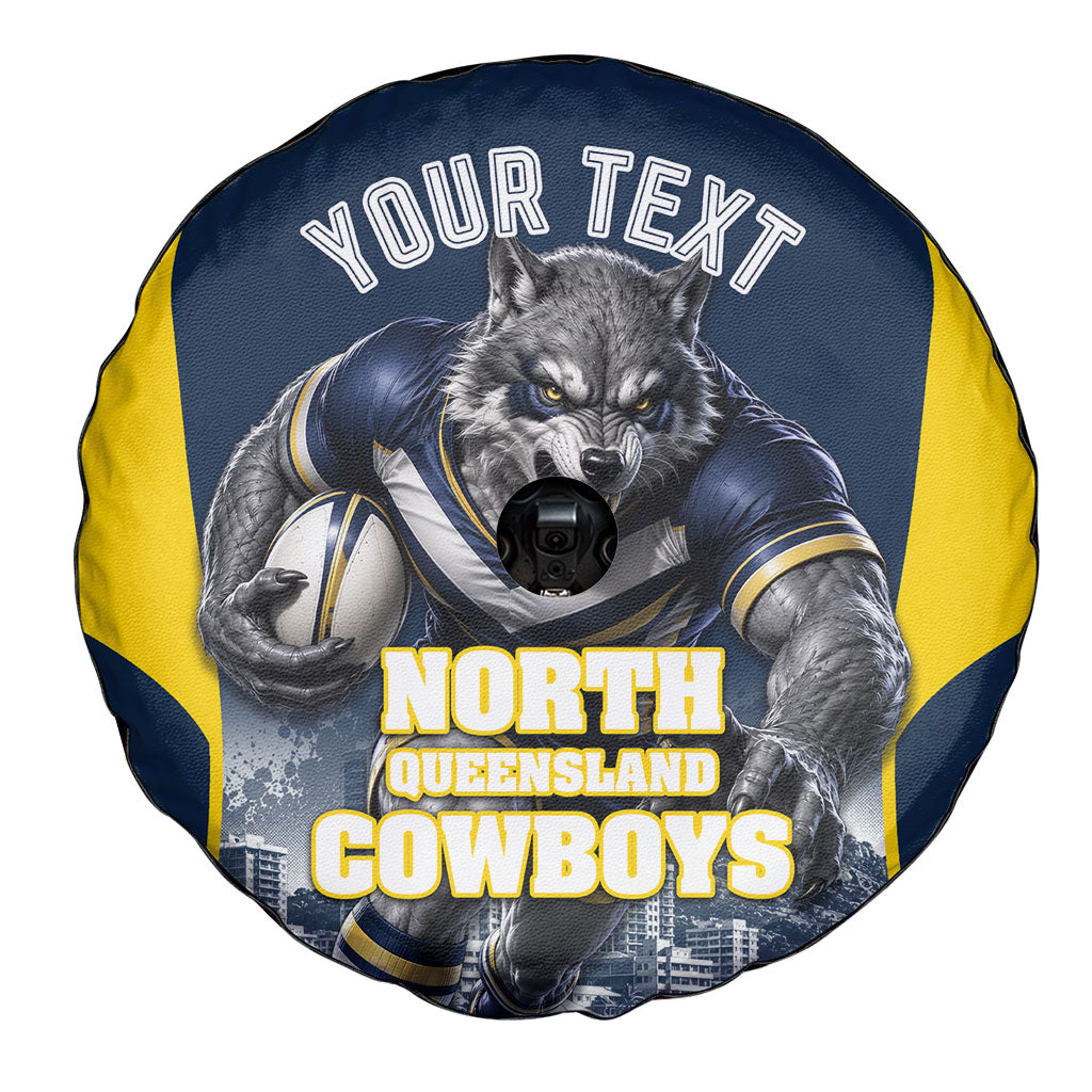 Personalised North Queensland Cowboys Mascot Rugby Spare Tire Cover Townsville Cityscape Athletic Graphic Print