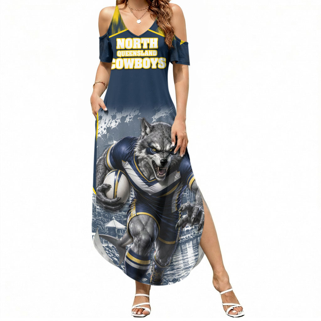 Personalised North Queensland Cowboys Mascot Rugby Summer Maxi Dress Townsville Cityscape Athletic Graphic Print