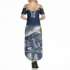 Personalised North Queensland Cowboys Mascot Rugby Summer Maxi Dress Townsville Cityscape Athletic Graphic Print