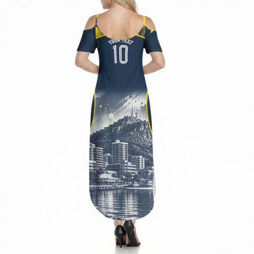 Personalised North Queensland Cowboys Mascot Rugby Summer Maxi Dress Townsville Cityscape Athletic Graphic Print