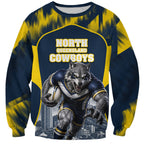Personalised North Queensland Cowboys Mascot Rugby Sweatshirt Townsville Cityscape Athletic Graphic Print