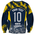 Personalised North Queensland Cowboys Mascot Rugby Sweatshirt Townsville Cityscape Athletic Graphic Print