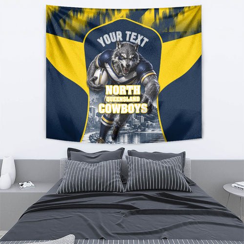 Personalised North Queensland Cowboys Mascot Rugby Tapestry Townsville Cityscape Athletic Graphic Print
