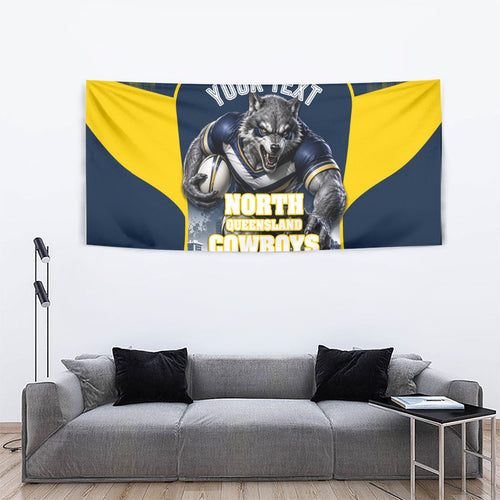 Personalised North Queensland Cowboys Mascot Rugby Tapestry Townsville Cityscape Athletic Graphic Print