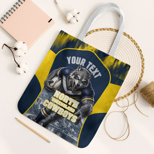 Personalised North Queensland Cowboys Mascot Rugby Tote Bag Townsville Cityscape Athletic Graphic Print