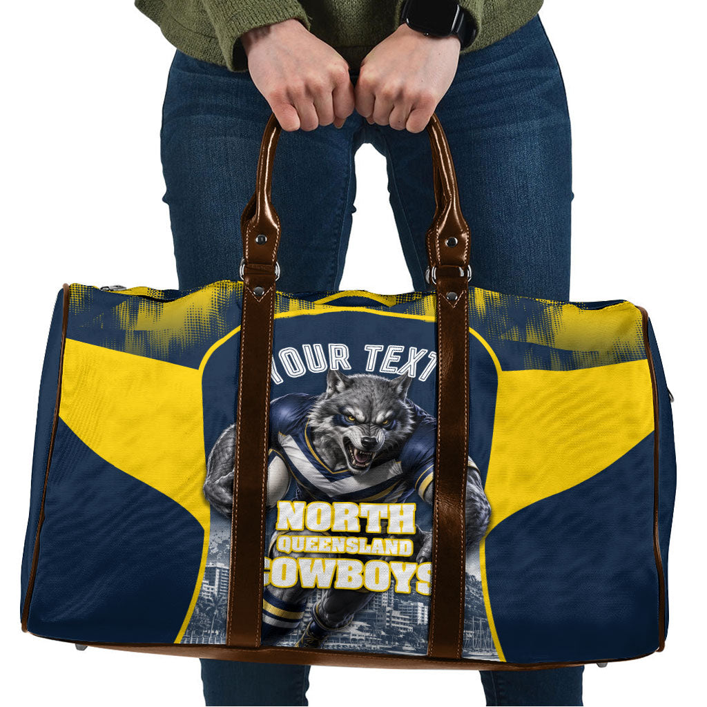 Personalised North Queensland Cowboys Mascot Rugby Travel Bag Townsville Cityscape Athletic Graphic Print