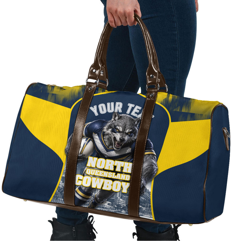 Personalised North Queensland Cowboys Mascot Rugby Travel Bag Townsville Cityscape Athletic Graphic Print