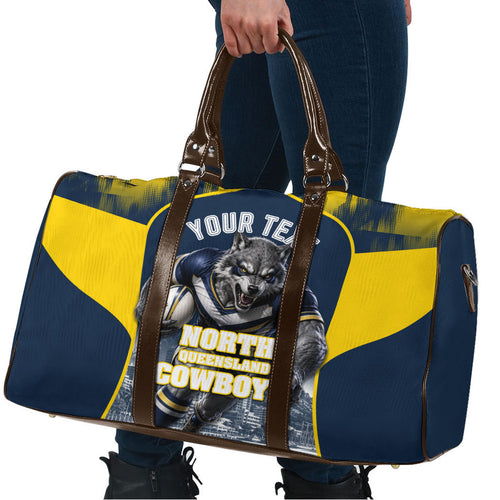 Personalised North Queensland Cowboys Mascot Rugby Travel Bag Townsville Cityscape Athletic Graphic Print