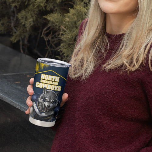 Personalised North Queensland Cowboys Mascot Rugby Tumbler Cup Townsville Cityscape Athletic Graphic Print