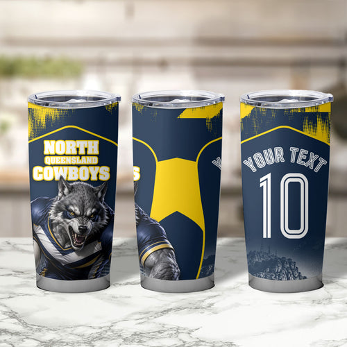 Personalised North Queensland Cowboys Mascot Rugby Tumbler Cup Townsville Cityscape Athletic Graphic Print