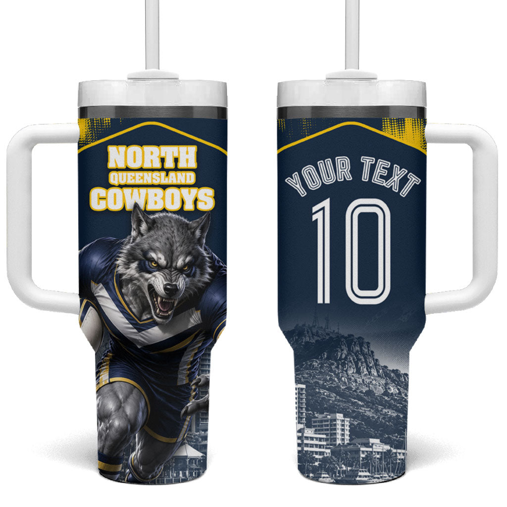 Personalised North Queensland Cowboys Mascot Rugby Tumbler With Handle Townsville Cityscape Athletic Graphic Print