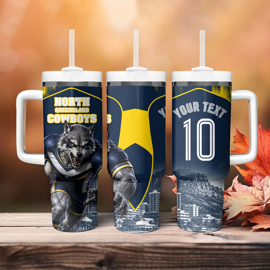 Personalised North Queensland Cowboys Mascot Rugby Tumbler With Handle Townsville Cityscape Athletic Graphic Print