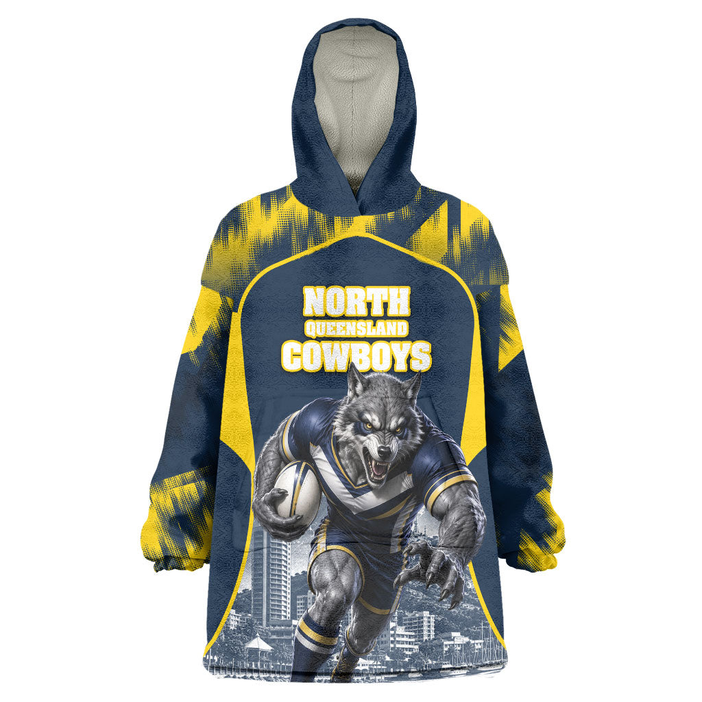 Personalised North Queensland Cowboys Mascot Rugby Wearable Blanket Hoodie Townsville Cityscape Athletic Graphic Print