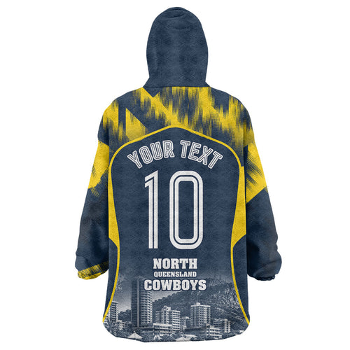 Personalised North Queensland Cowboys Mascot Rugby Wearable Blanket Hoodie Townsville Cityscape Athletic Graphic Print