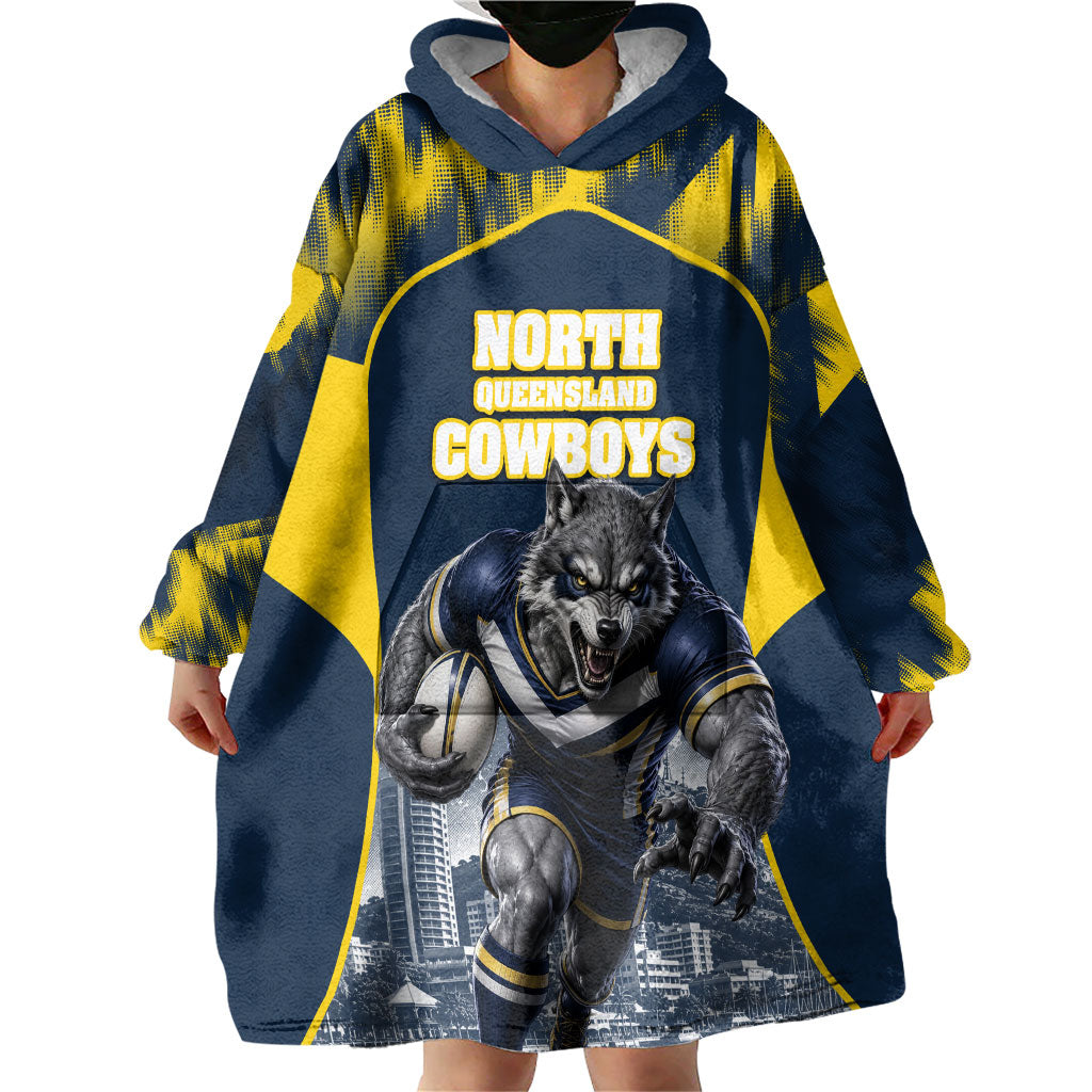 Personalised North Queensland Cowboys Mascot Rugby Wearable Blanket Hoodie Townsville Cityscape Athletic Graphic Print