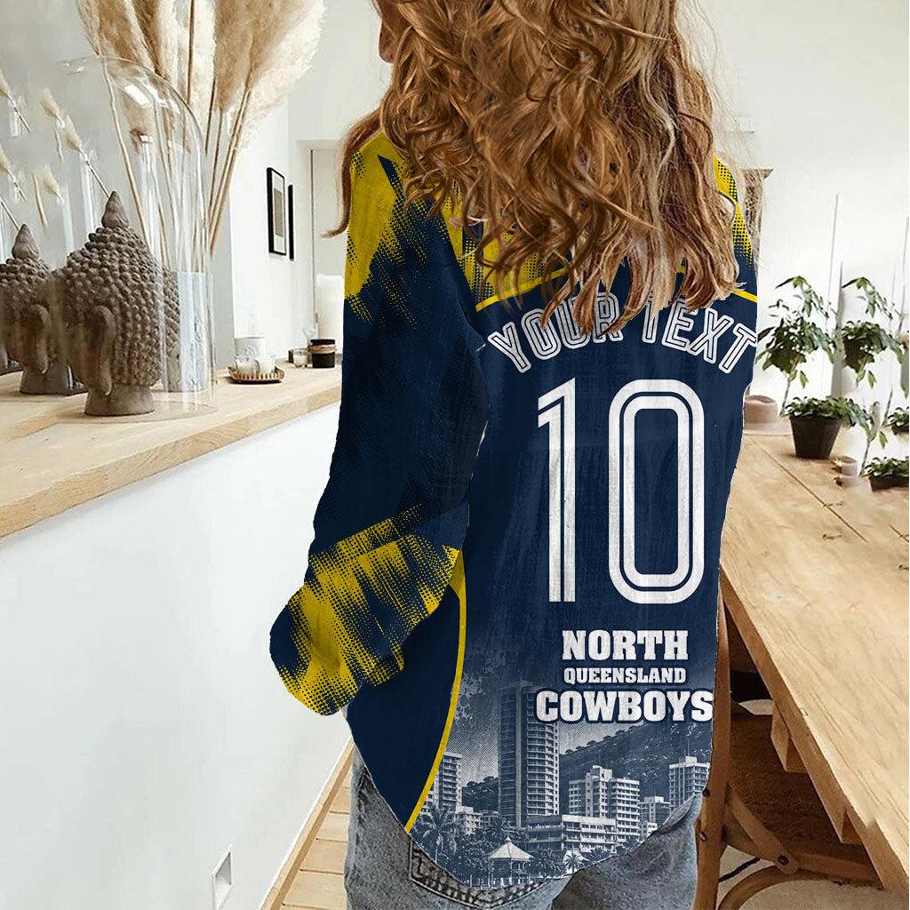 Personalised North Queensland Cowboys Mascot Rugby Women Casual Shirt Townsville Cityscape Athletic Graphic Print