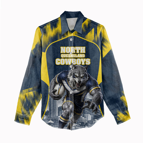 Personalised North Queensland Cowboys Mascot Rugby Women Casual Shirt Townsville Cityscape Athletic Graphic Print