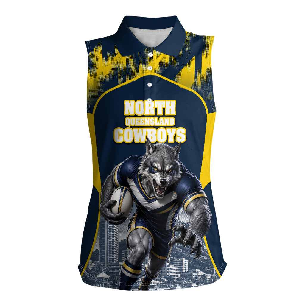 Personalised North Queensland Cowboys Mascot Rugby Women Sleeveless Polo Shirt Townsville Cityscape Athletic Graphic Print