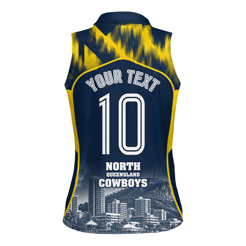 Personalised North Queensland Cowboys Mascot Rugby Women Sleeveless Polo Shirt Townsville Cityscape Athletic Graphic Print
