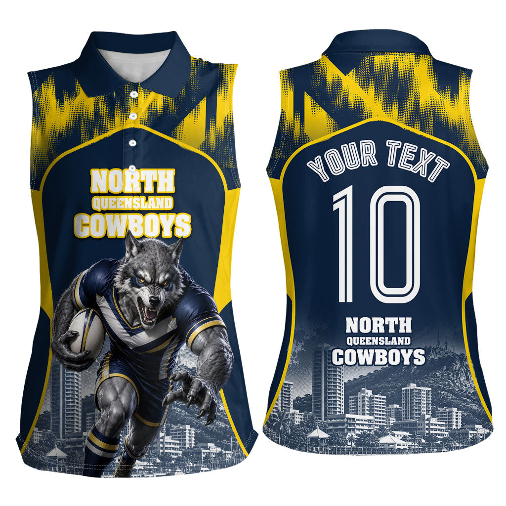 Personalised North Queensland Cowboys Mascot Rugby Women Sleeveless Polo Shirt Townsville Cityscape Athletic Graphic Print