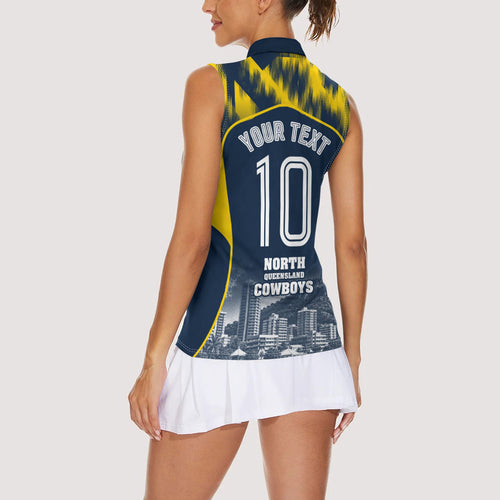 Personalised North Queensland Cowboys Mascot Rugby Women Sleeveless Polo Shirt Townsville Cityscape Athletic Graphic Print