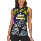 Personalised North Queensland Cowboys Mascot Rugby Women Sleeveless Polo Shirt Townsville Cityscape Athletic Graphic Print