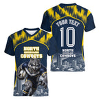 Personalised North Queensland Cowboys Mascot Rugby Women V-Neck T-Shirt Townsville Cityscape Athletic Graphic Print