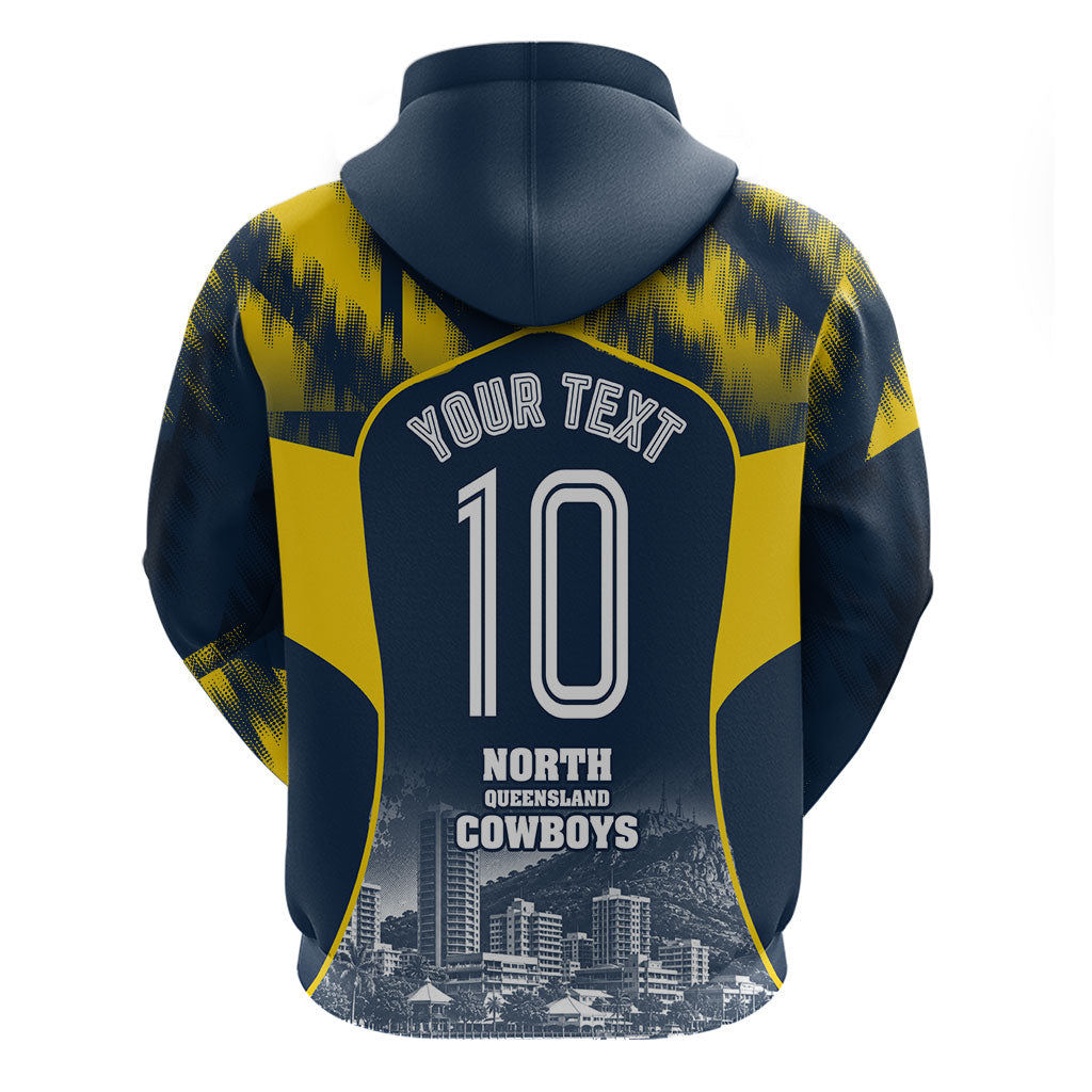 Personalised North Queensland Cowboys Mascot Rugby Zip Hoodie Townsville Cityscape Athletic Graphic Print