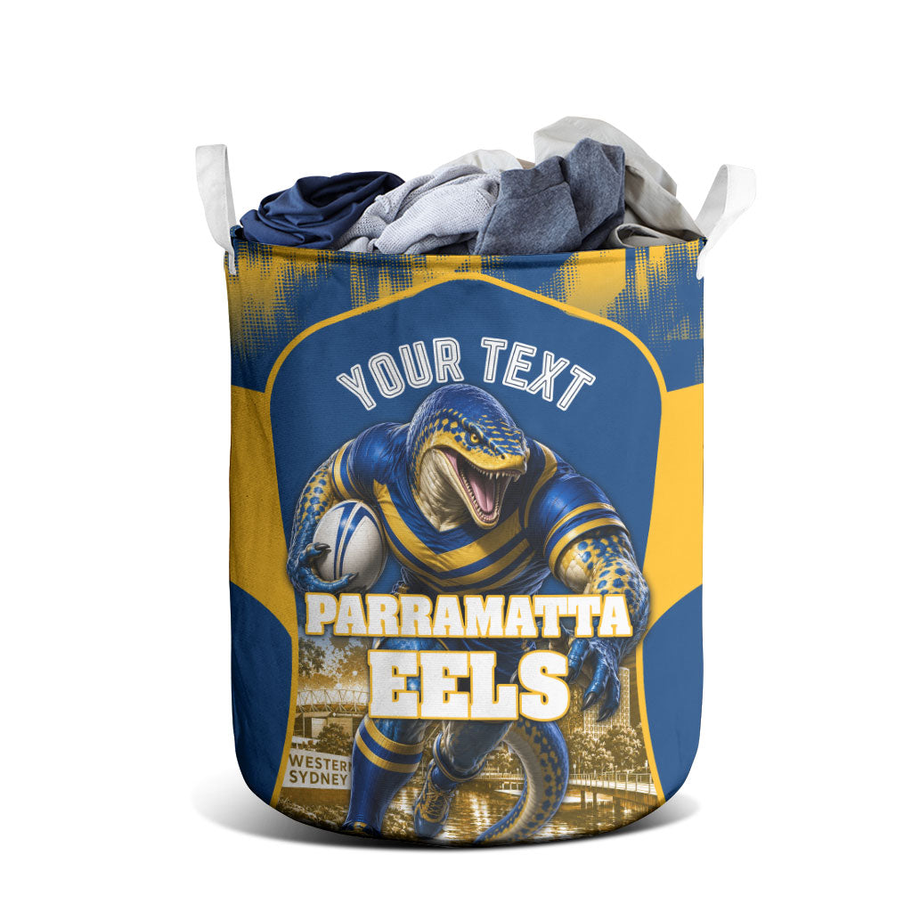 Personalised Parramatta Eels Mascot Rugby Laundry Basket Parramatta Cityscape Athletic Graphic Print