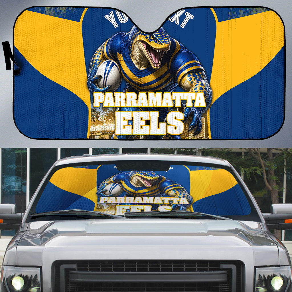 Personalised Parramatta Eels Mascot Rugby Auto Sun Shade Parramatta Cityscape Athletic Graphic Print