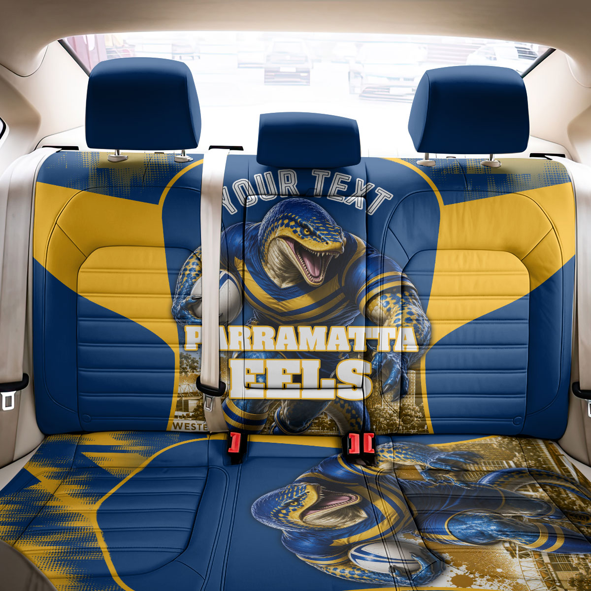 Personalised Parramatta Eels Mascot Rugby Back Car Seat Cover Parramatta Cityscape Athletic Graphic Print
