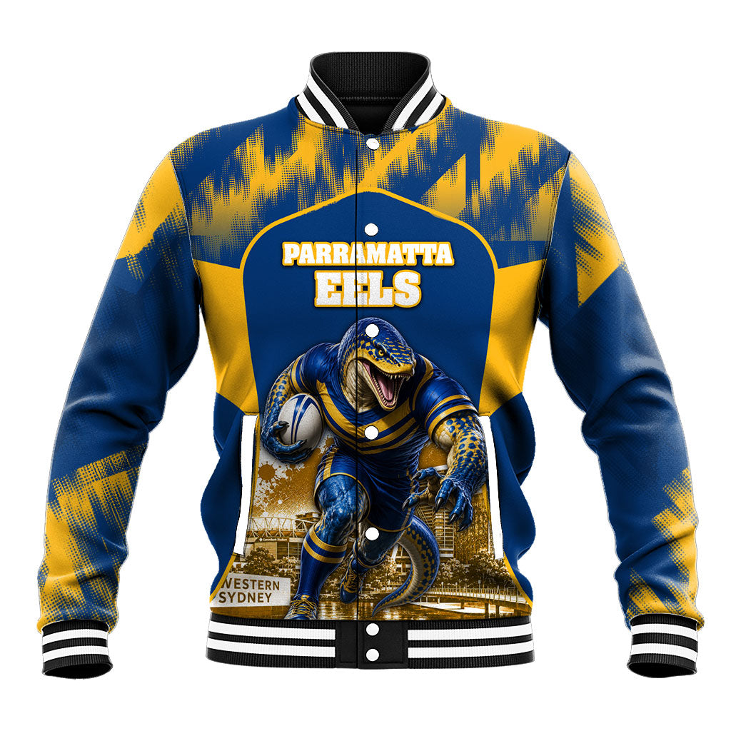 Personalised Parramatta Eels Mascot Rugby Baseball Jacket Parramatta Cityscape Athletic Graphic Print