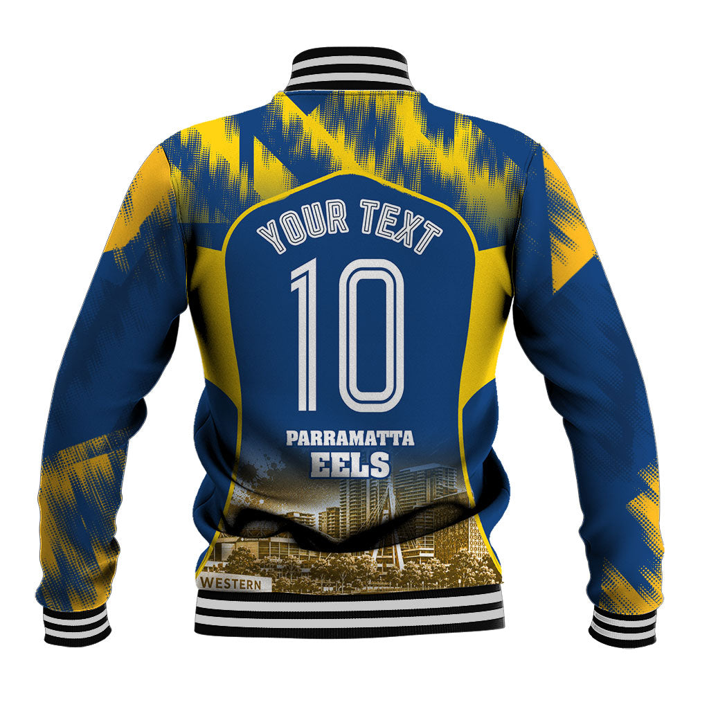 Personalised Parramatta Eels Mascot Rugby Baseball Jacket Parramatta Cityscape Athletic Graphic Print