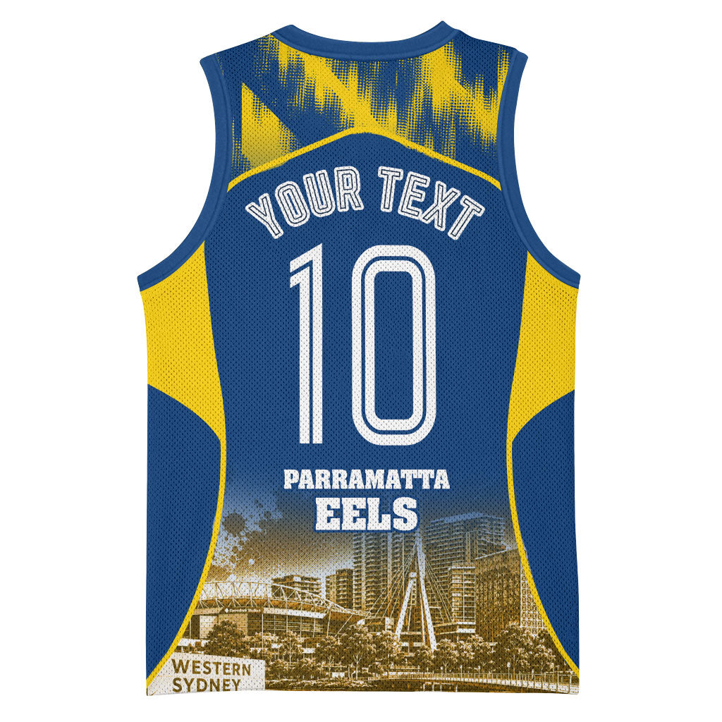 Personalised Parramatta Eels Mascot Rugby Basketball Jersey Parramatta Cityscape Athletic Graphic Print
